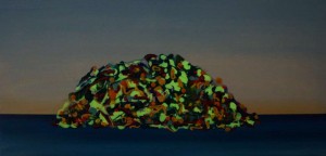 Acrylbild mit Leuchtfarbe; Plastikmuell-im-Meer-selbstleuchtend