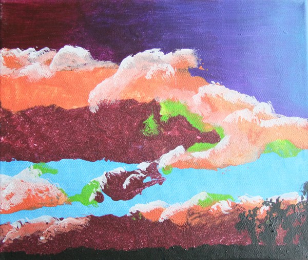 kleines Acrylbild mit Wolken in Falschfarbendarstellung, 30 auf 25 cm