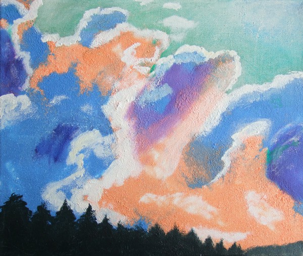 auch kleines Acrylbild mit Wolken in Falschfarbendarstellung, 30 auf 25 cm