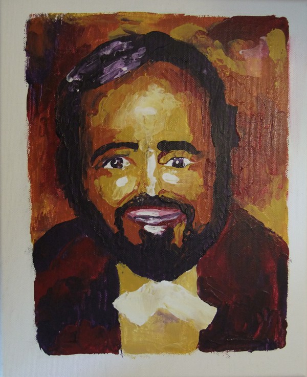 kleines Acrylportrait von Luciano Pavarotti, gespachtelt