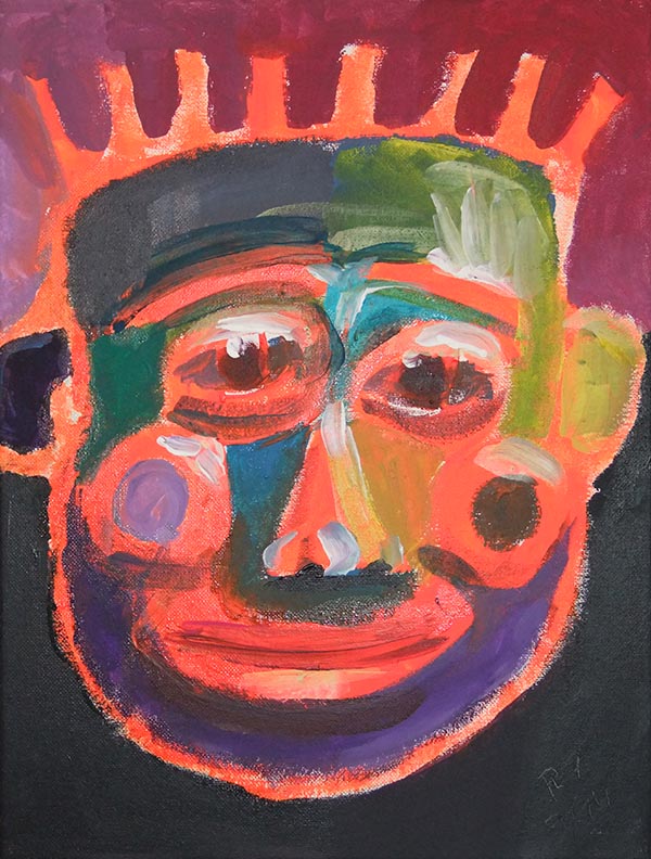 abstrakter Kopf in Leuchtfarben (Plaka) und Acryl, 30 x 40 cm